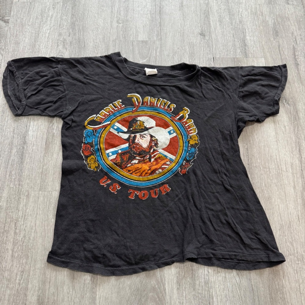 Vintage 80's Charlie Daniels Band US Tour T-Shirt Black Country Rock Concert Tee